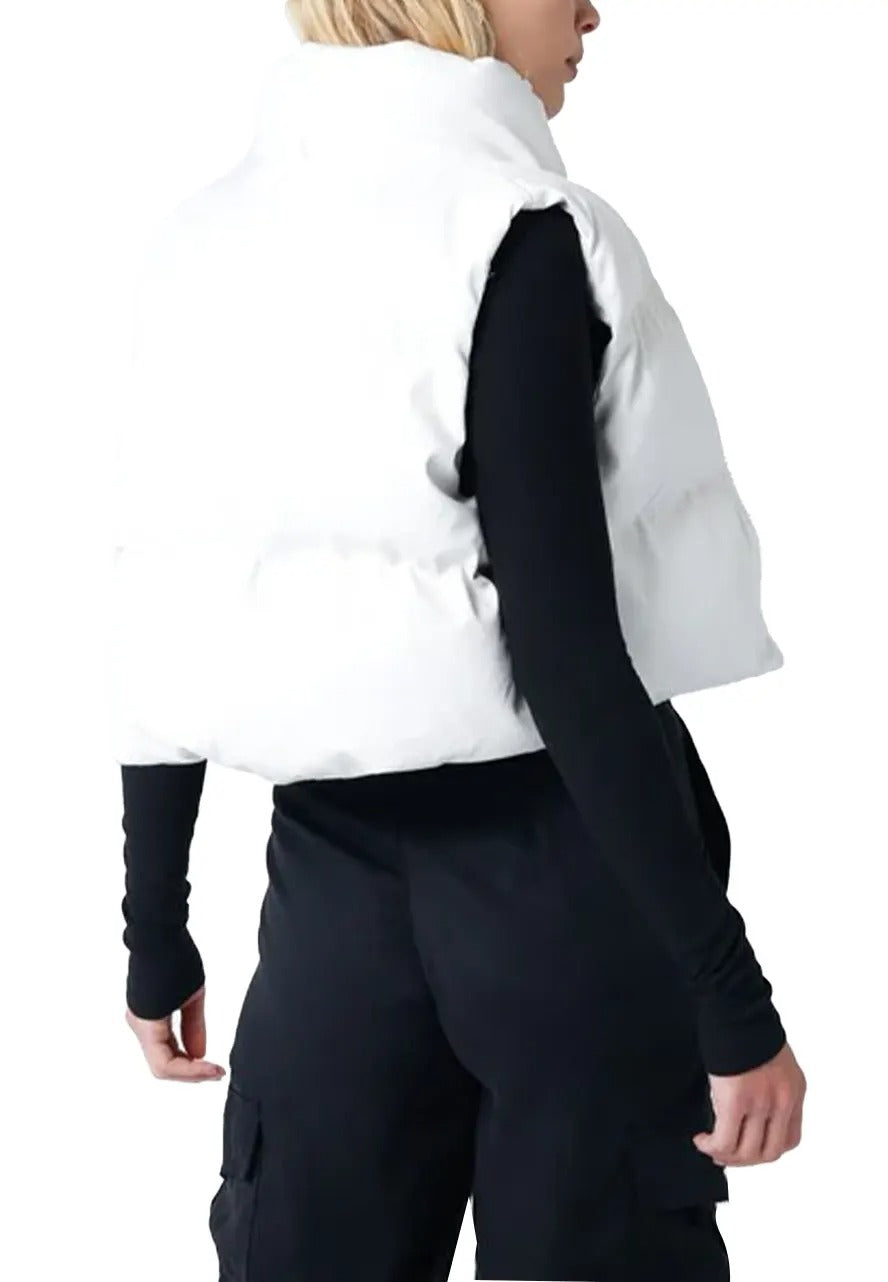 Women's White Genuine Leather Puffer Vest