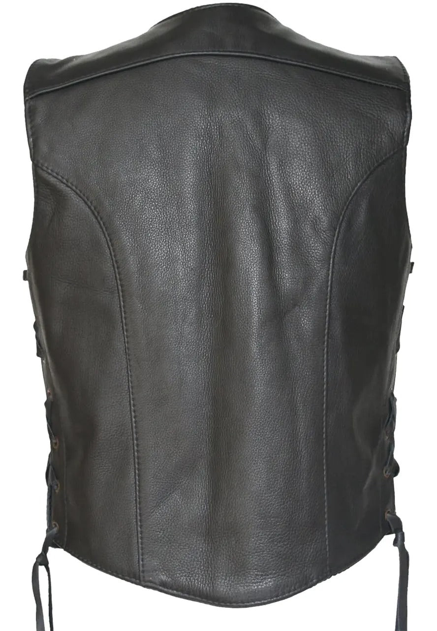 Women's Black Leather Zip-Up Biker Vest – Sleek Moto Style
