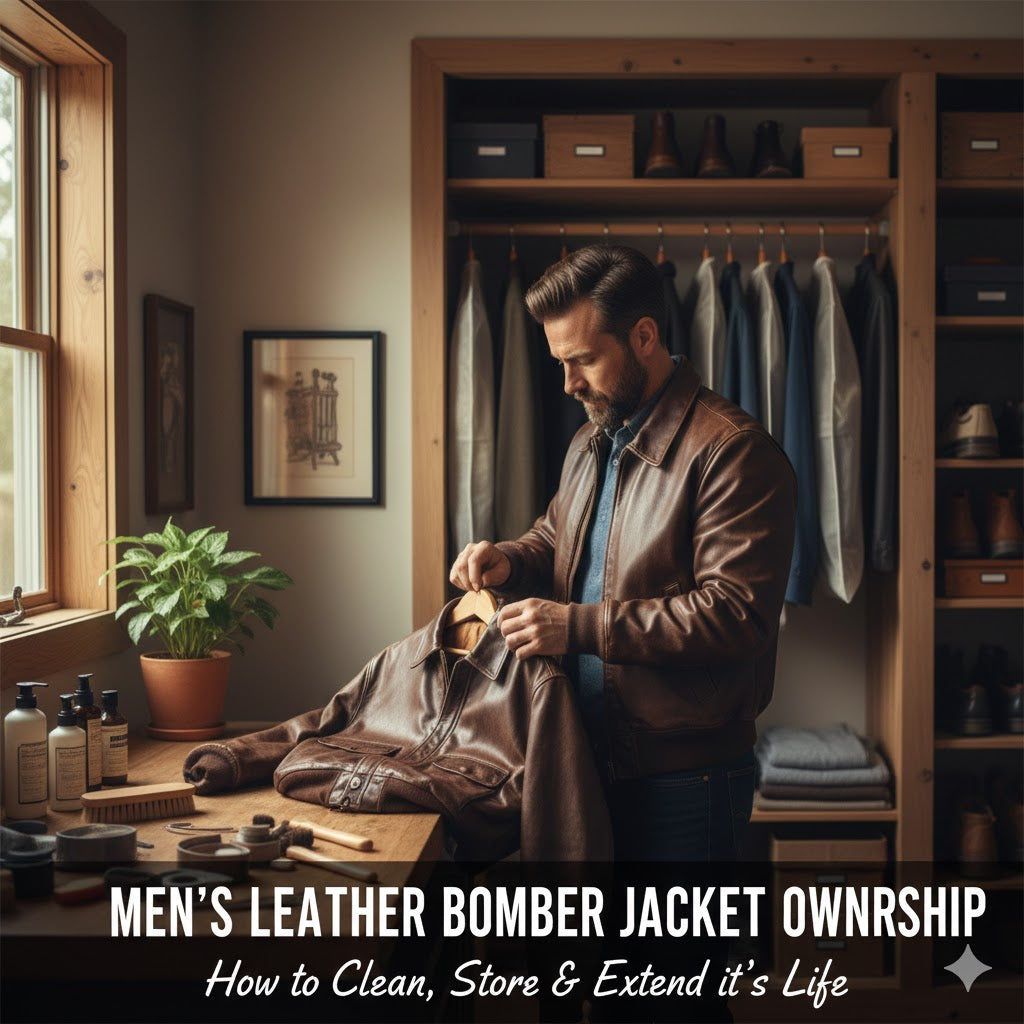 Men’s Leather Bomber Jacket Ownership: How to Clean, Store & Extend it's Life