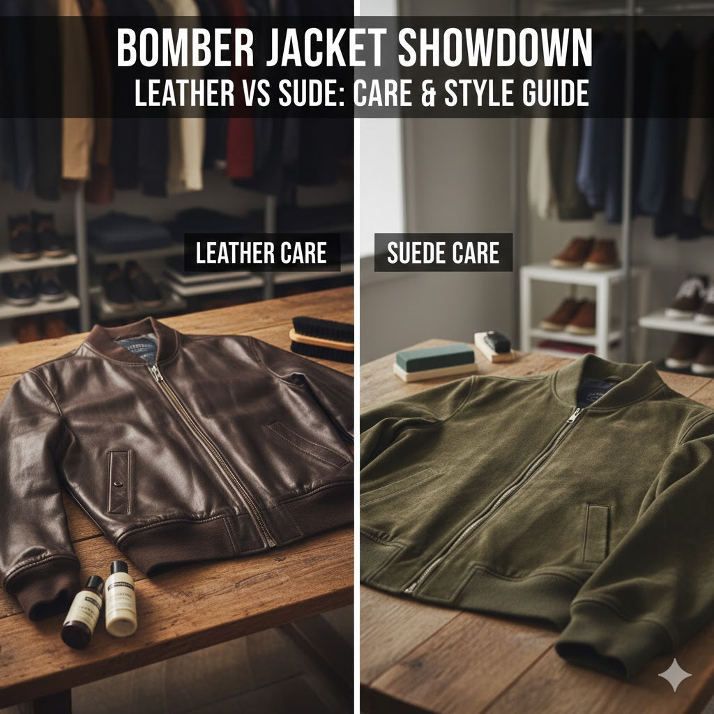 Men’s Leather Bomber Jacket vs Suede: Care and Style Guide