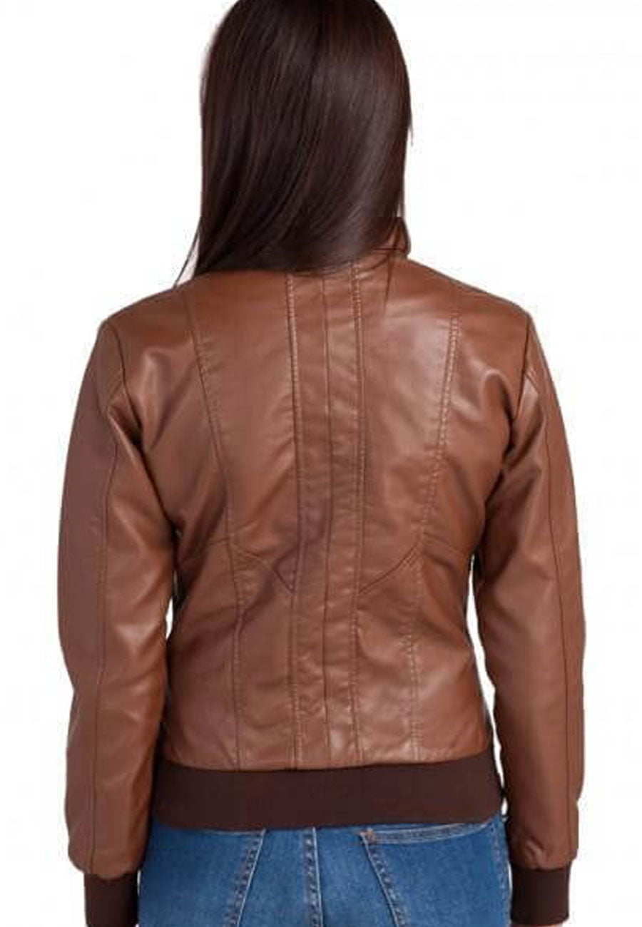 Women's Chocolate Brown Leather Bomber Jacket