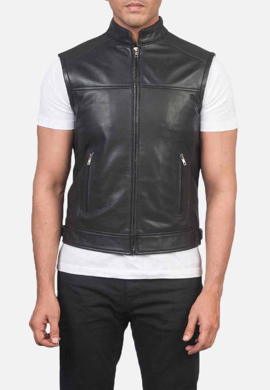 Men’s Black Leather Motorcycle Vest