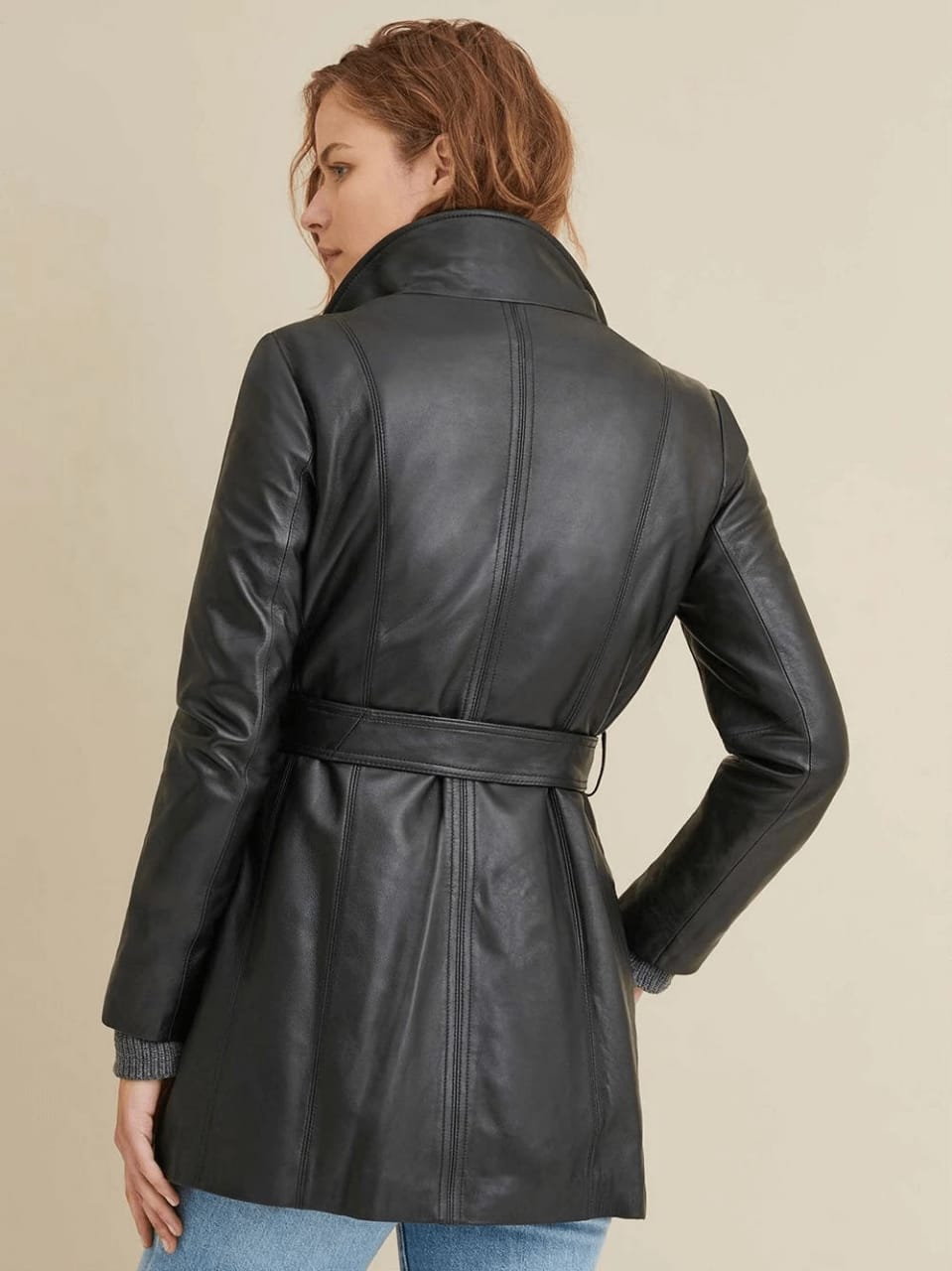 Women's Long Black Leather Coat