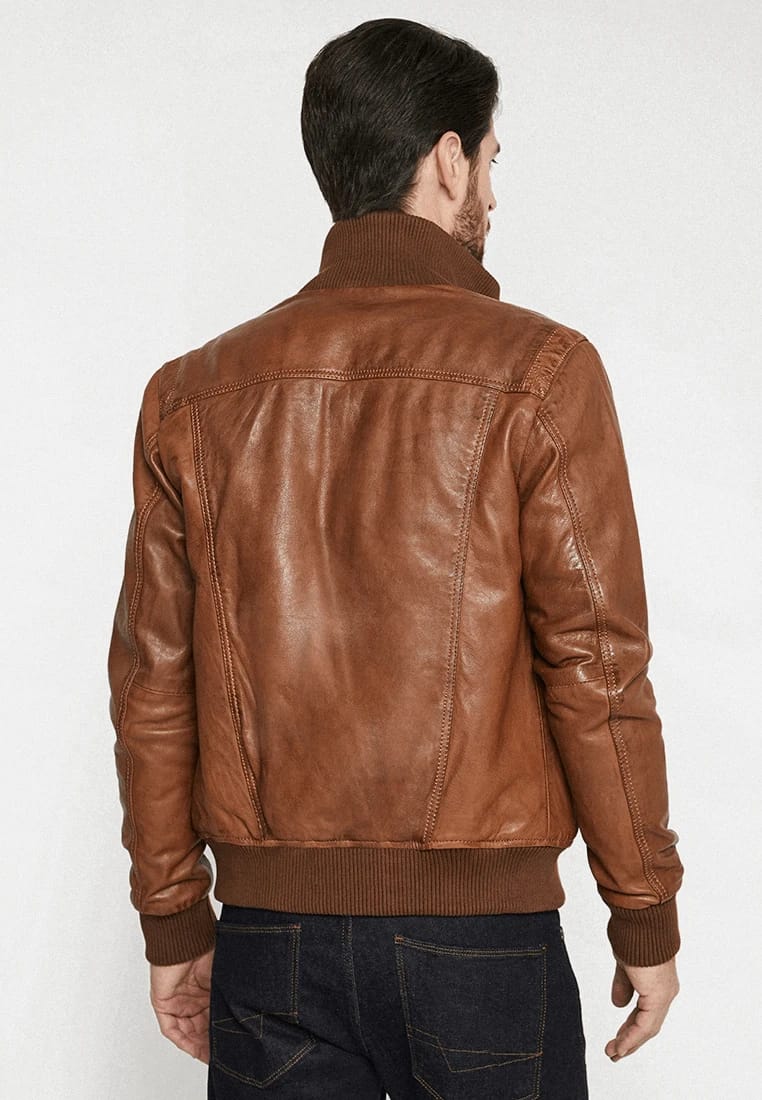 Men's Tan Brown Leather Bomber Jacket