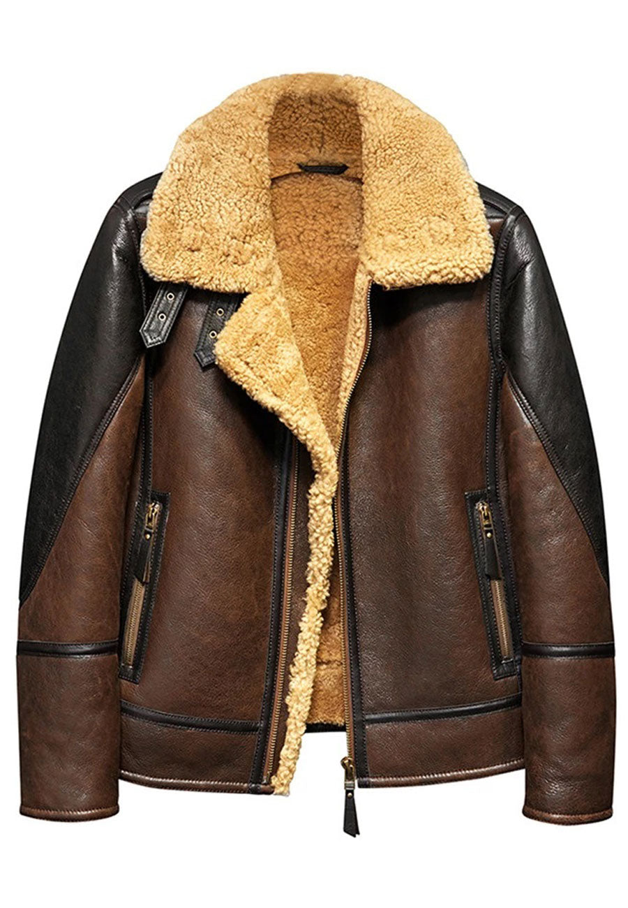 Men’s Aviator Dark Brown Leather Shearling Jacket