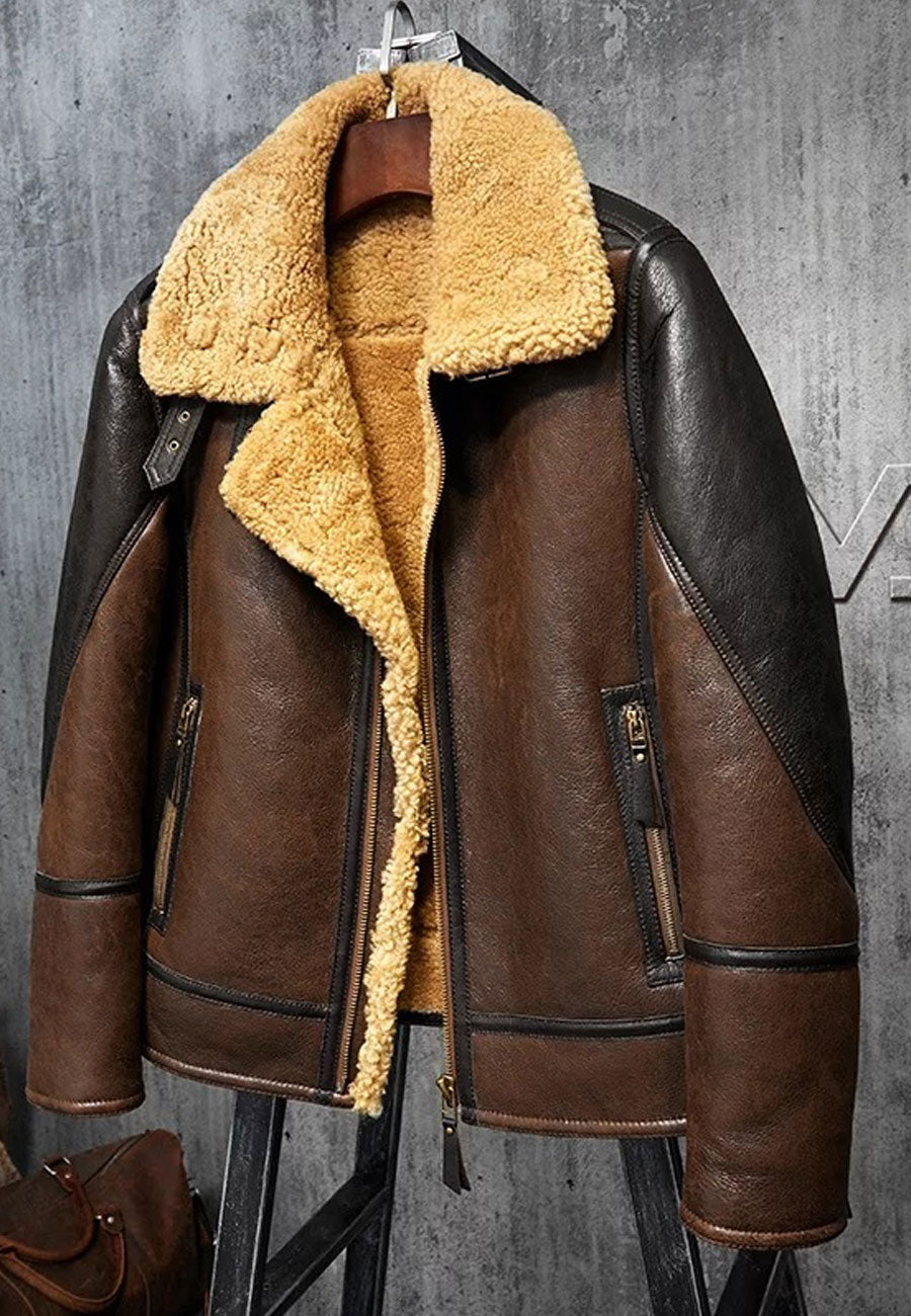 Men’s Aviator Dark Brown Leather Shearling Jacket