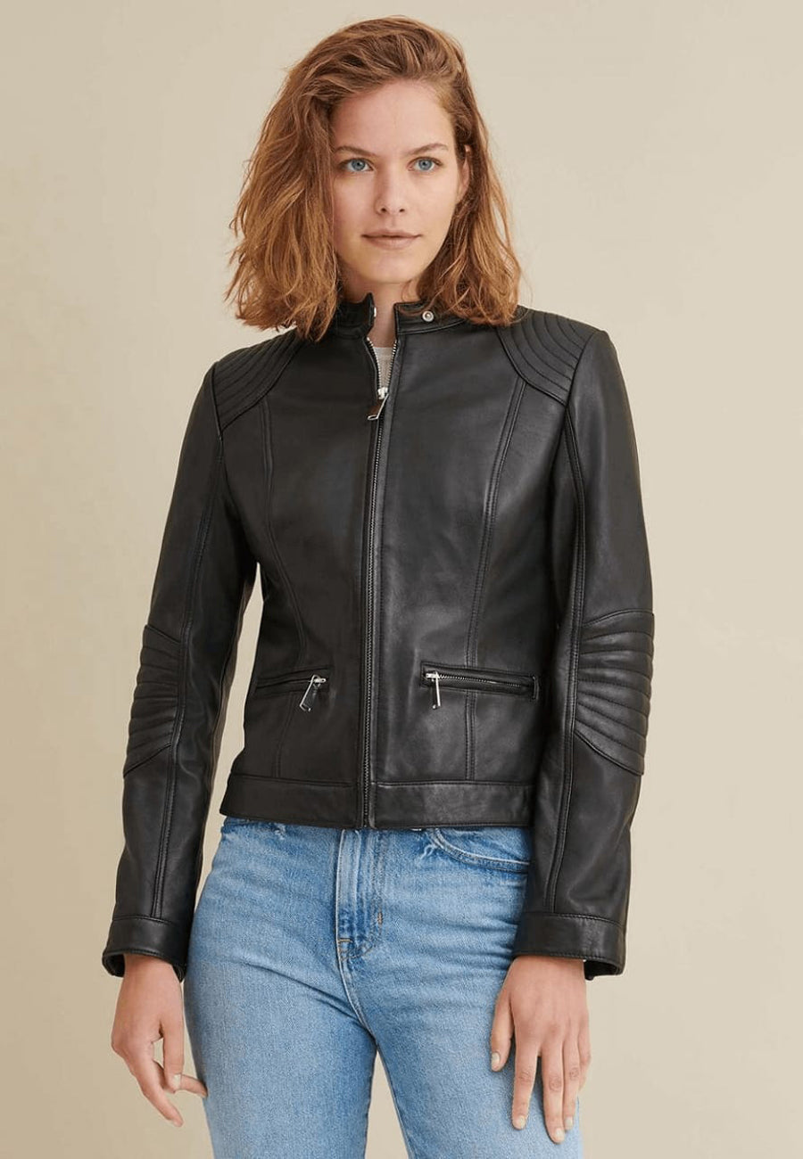 Women's Black Leather Biker Jacket