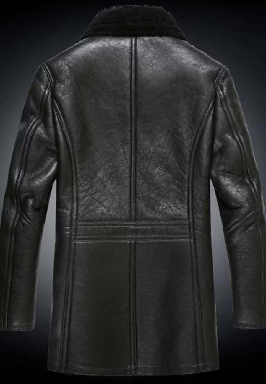 Men’s Black Leather Shearling Long Coat