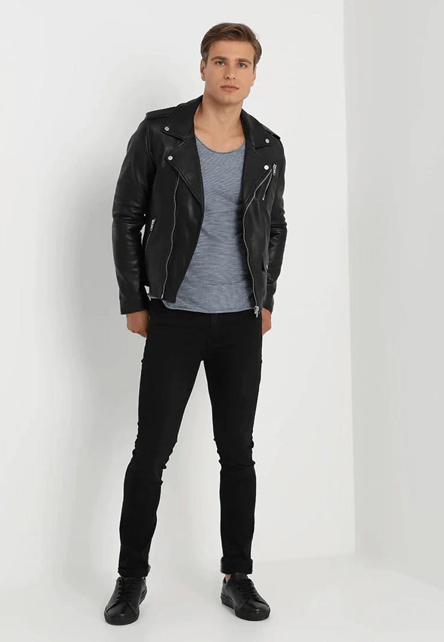 Men's Black Leather Biker Jacket