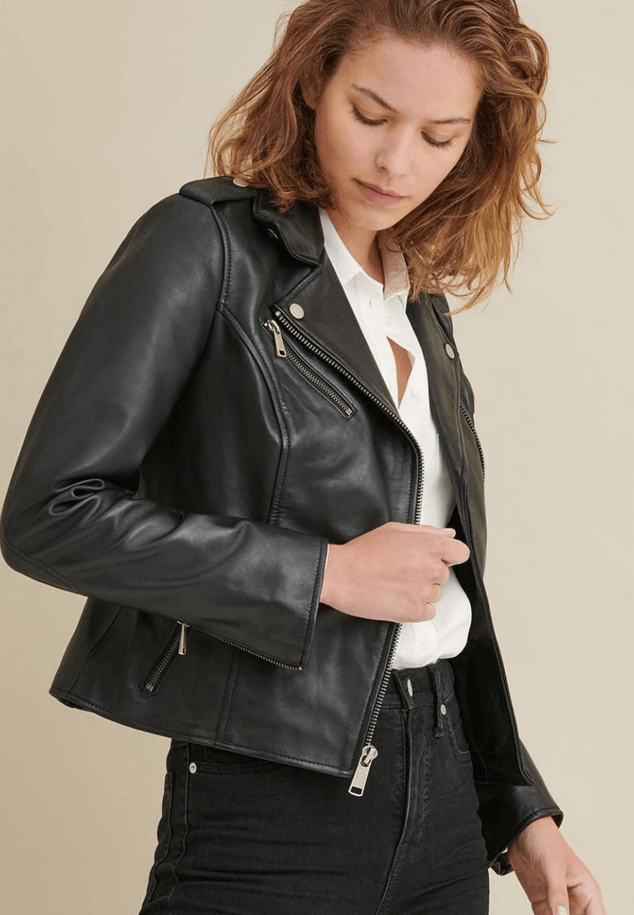 Women's Black Leather Biker Jacket