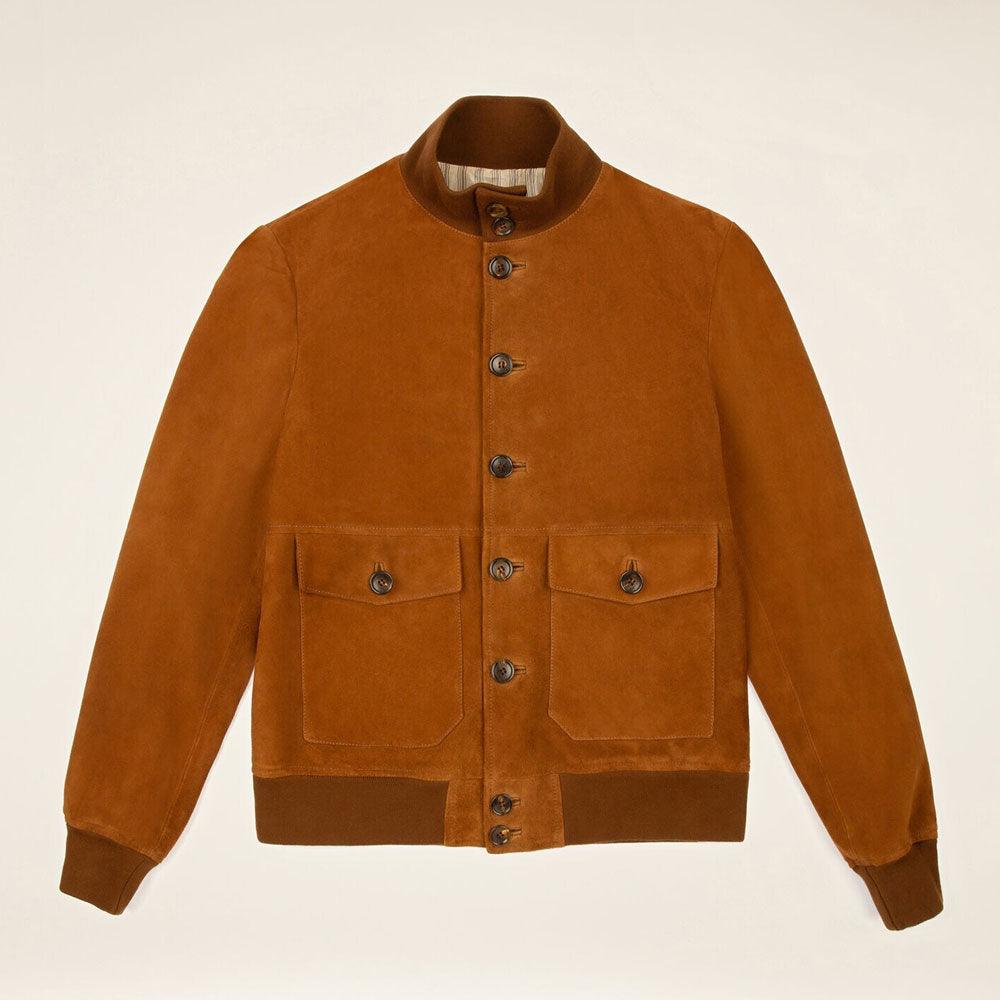 Mens Brown Suede Leather Bomber Jacket
