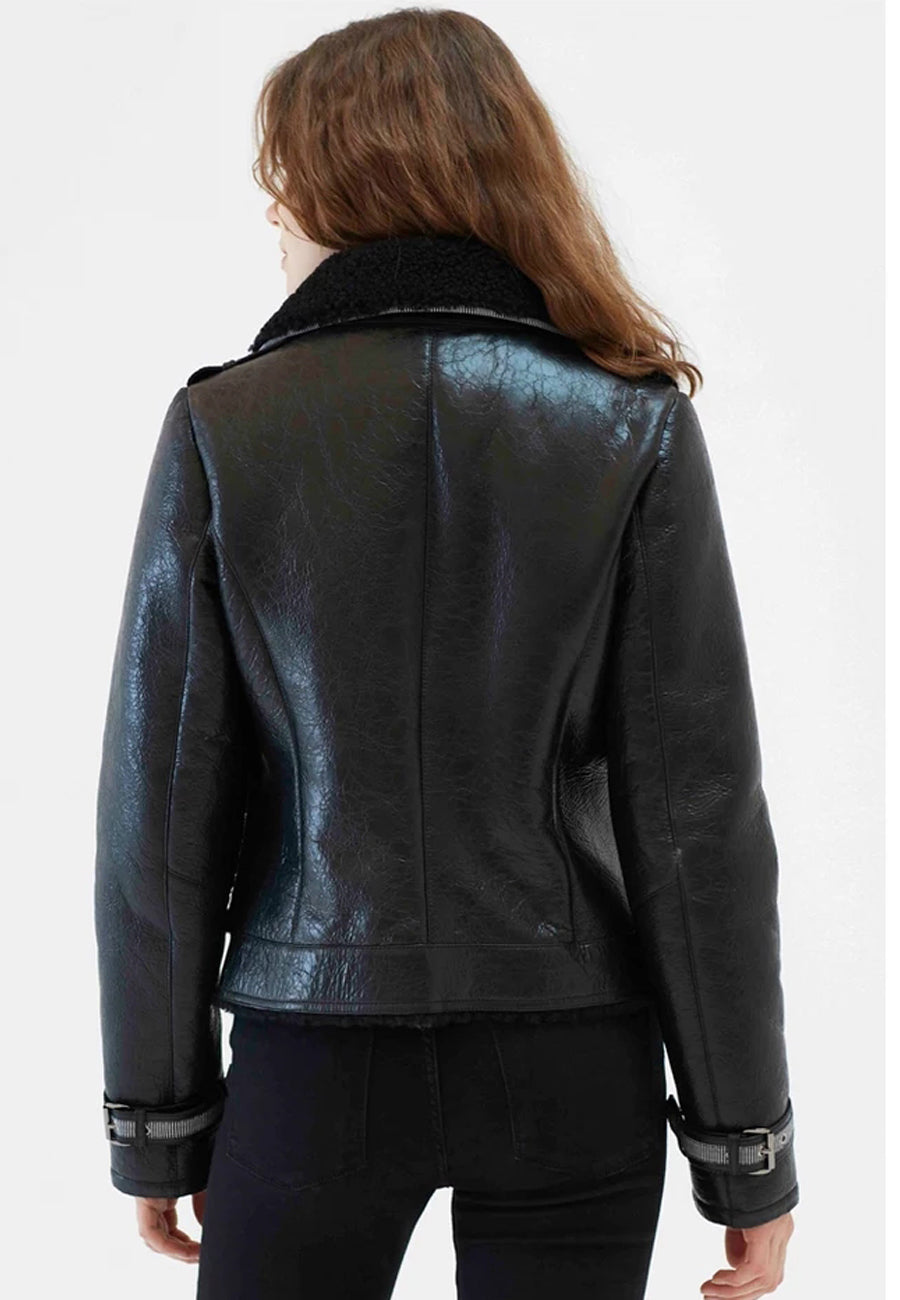 Women’s Black Leather Shearling Jacket
