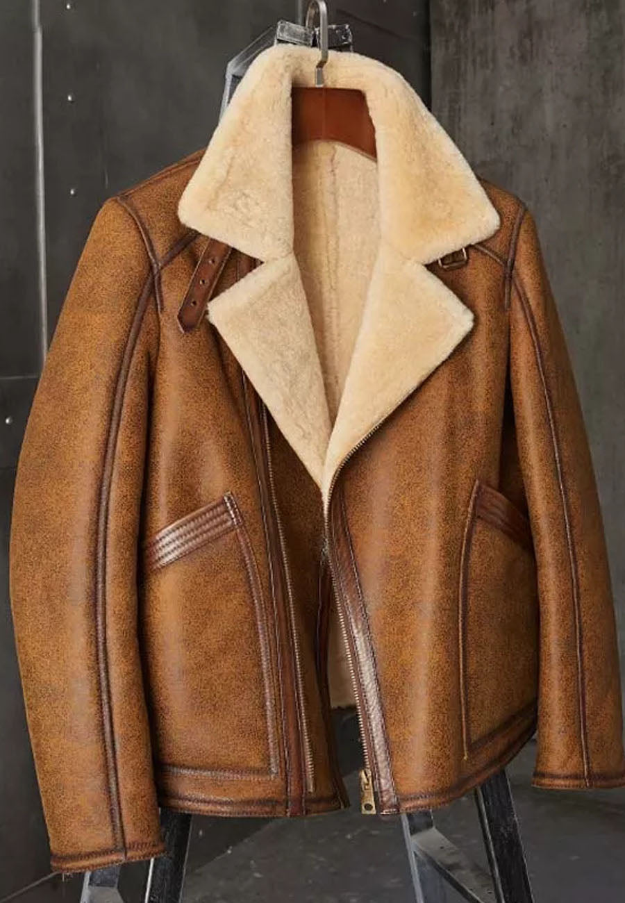 Men’s Tan Brown Leather Shearling Jacket