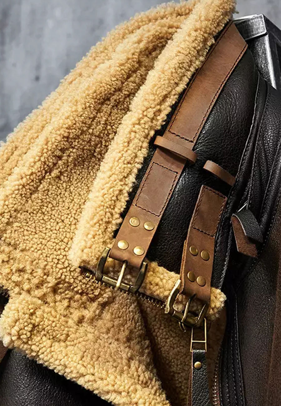 Men’s Aviator Dark Brown Leather Shearling Jacket