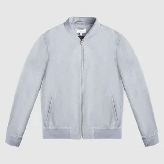 Men's Suede Leather White Bomber Jacket