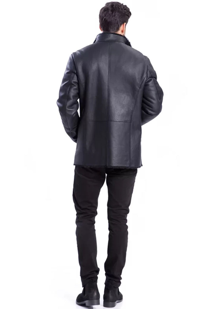 Men’s Black Leather Shearling Long Coat