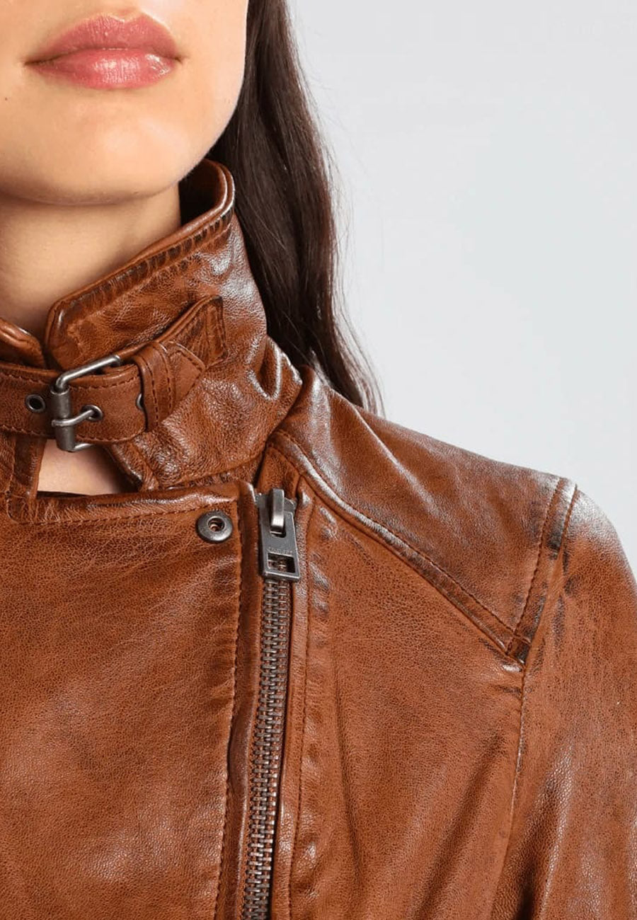 Women’s Brown Leather Biker Jacket