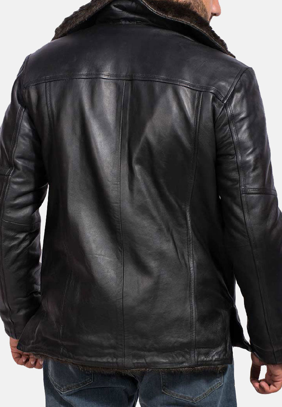 Men's Black Leather Shearling Jacket