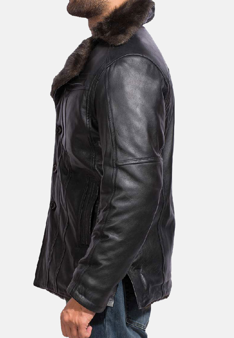 Men's Black Leather Shearling Jacket