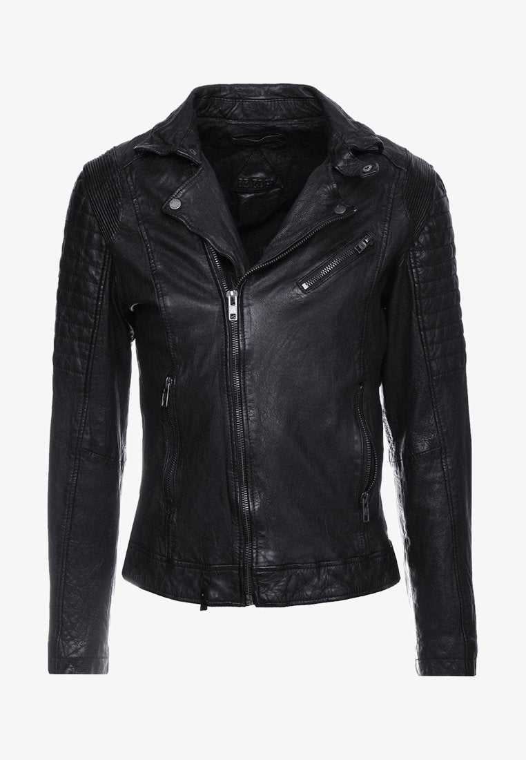 Men's Black Leather Moto Distressed Biker Jacket