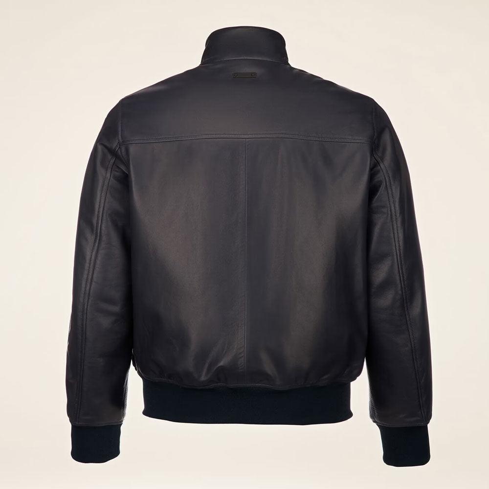 Men's Shinny Black Leather Bomber Jacket