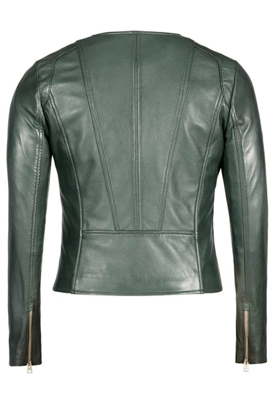 Women's Green Leather Biker Jacket