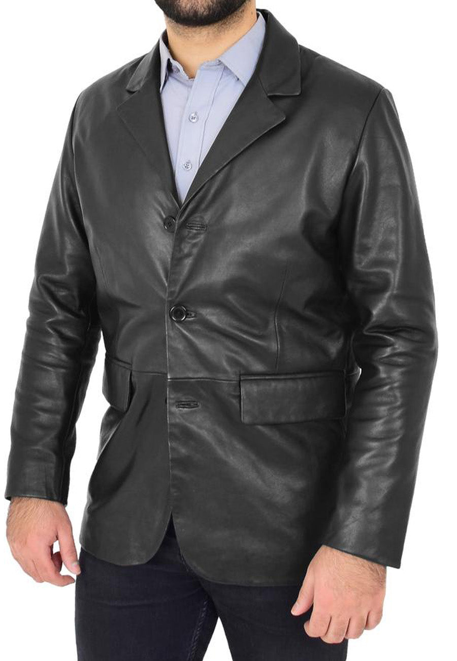 Men’s Classic Black Leather Blazer