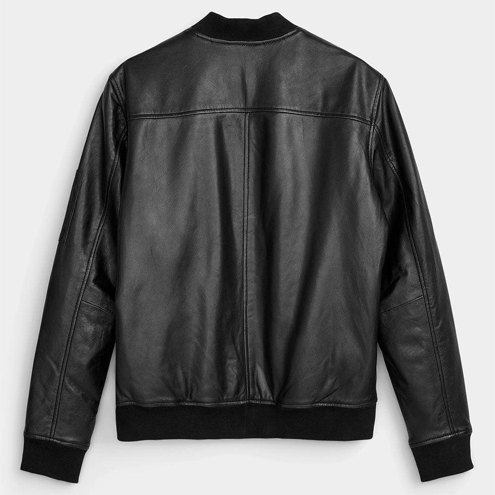 Men's Real Leather Bomber Jacket In Black