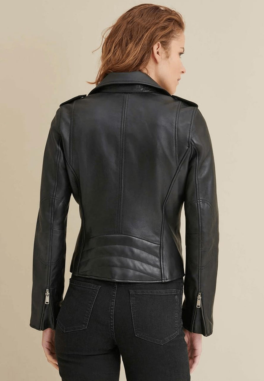 Women's Black Leather Biker Jacket