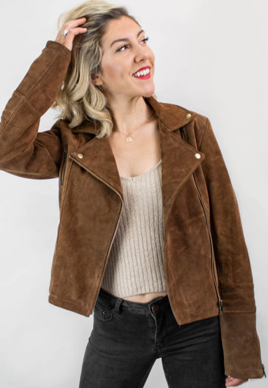 Women’s Brown Suede Leather Biker Jacket