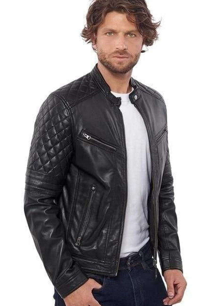 Men's Black Leather Biker Jacket