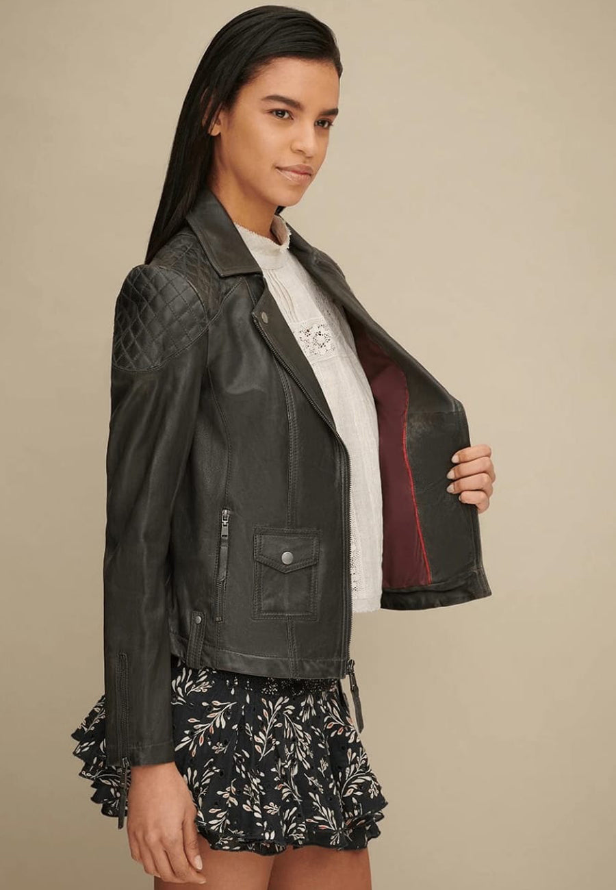 Women's Black Leather Biker Jacket