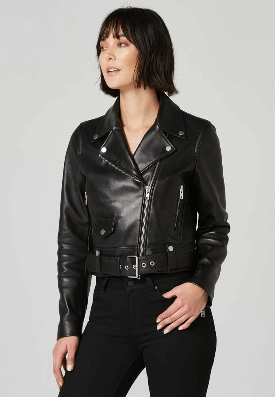 Women's Black Leather Biker Jacket