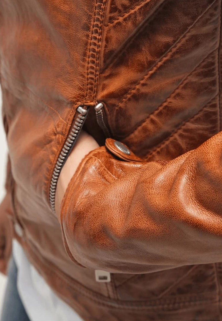 Men’s Camel Brown Leather Biker Jacket