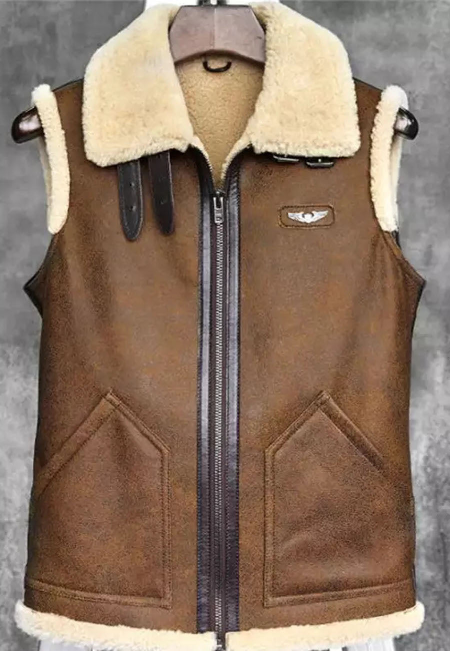 Men’s Camel Brown Leather Shearling Vest