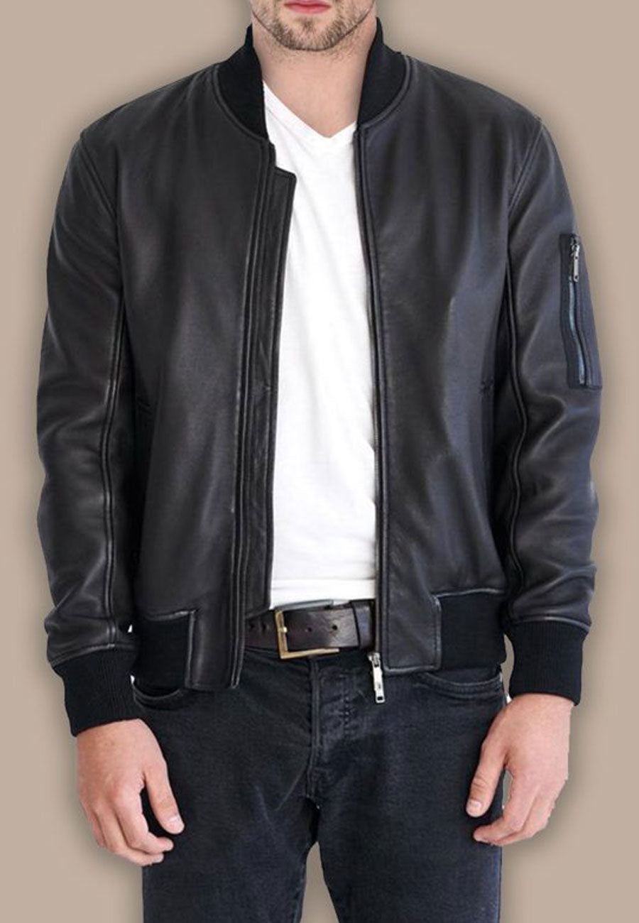 Men's Black Leather Bomber Jackets