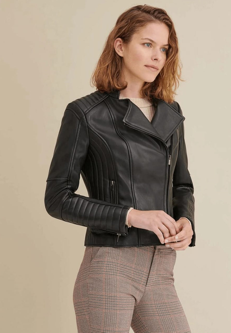 Women's Black Leather Biker Jacket