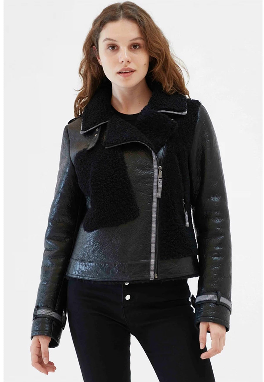 Women’s Black Leather Shearling Jacket