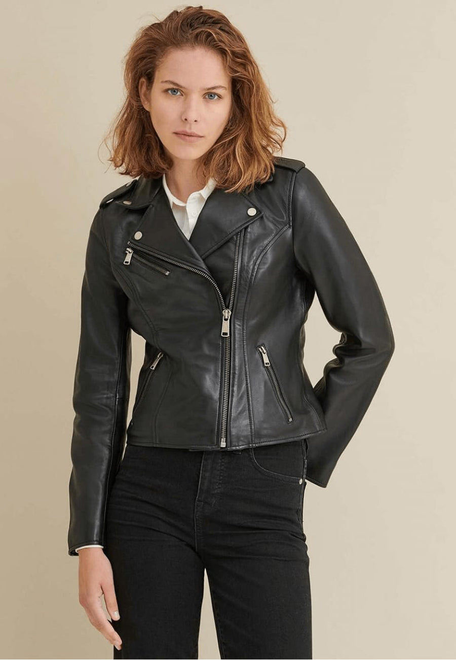 Women's Black Leather Biker Jacket