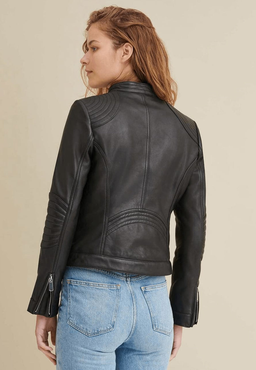 Women's Black Leather Biker Jacket