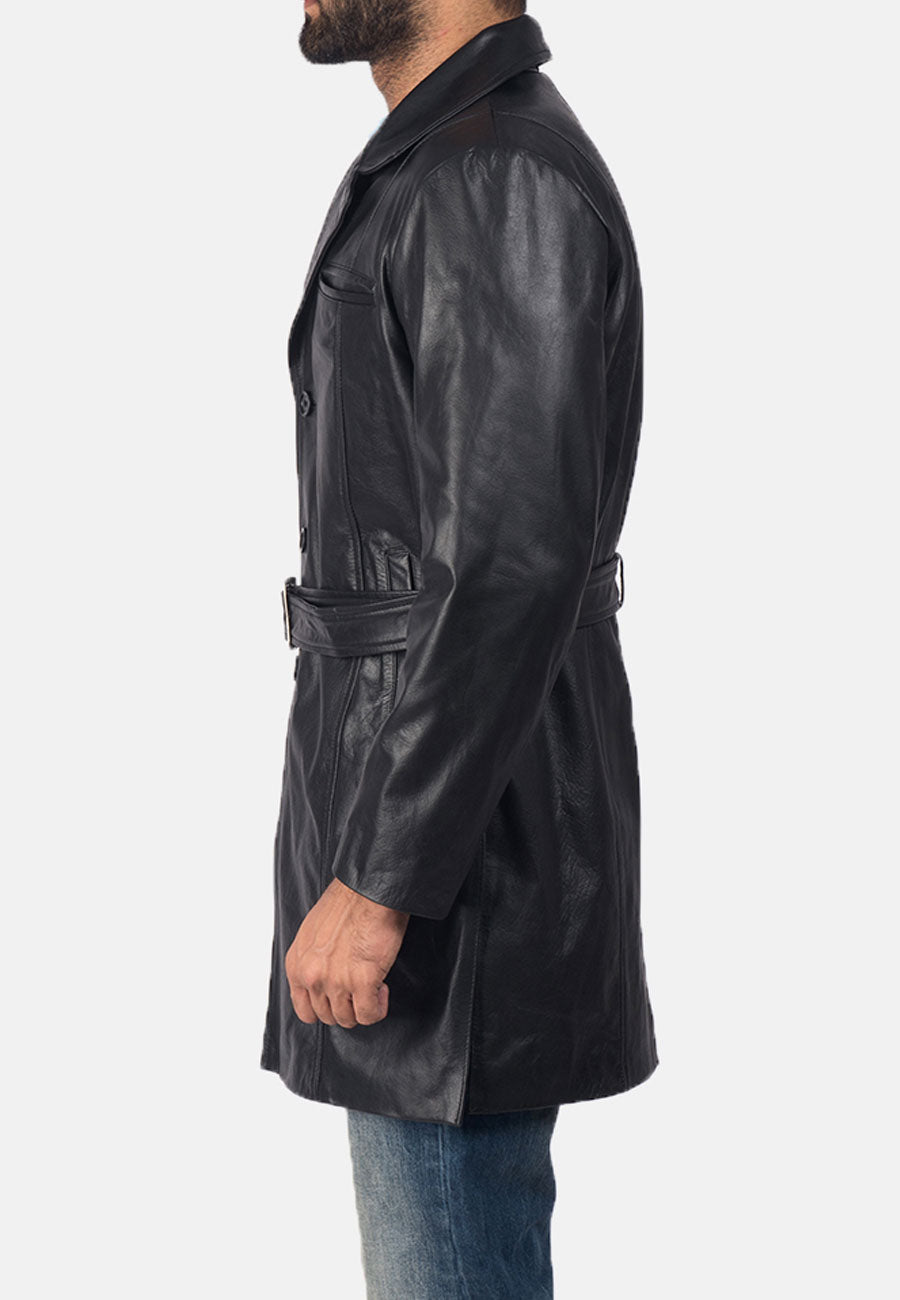 Men’s Black Leather Trench Coat Belt
