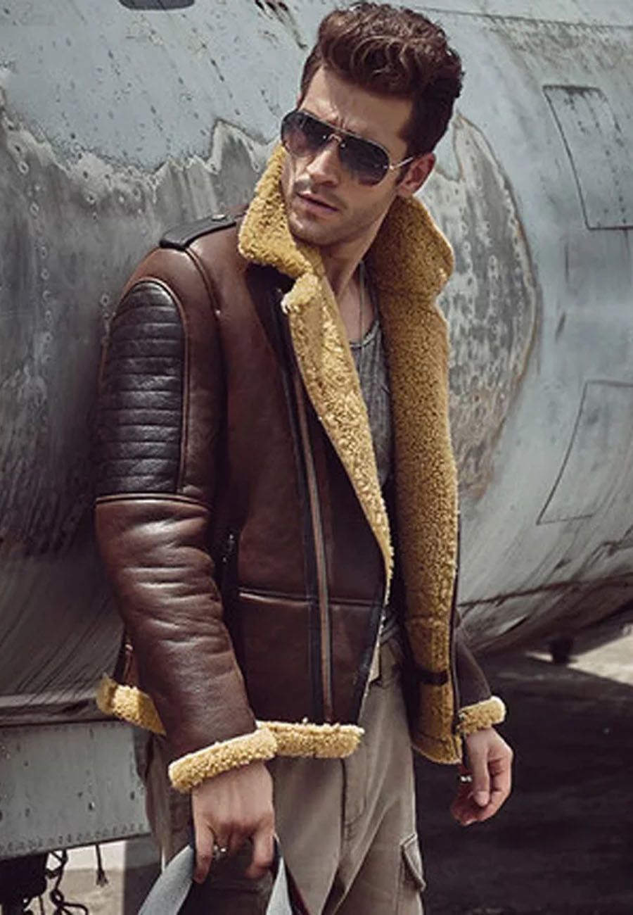 Men’s Camel Color Leather Shearling Jacket