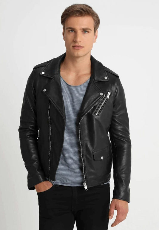 Men's Black Leather Biker Jacket