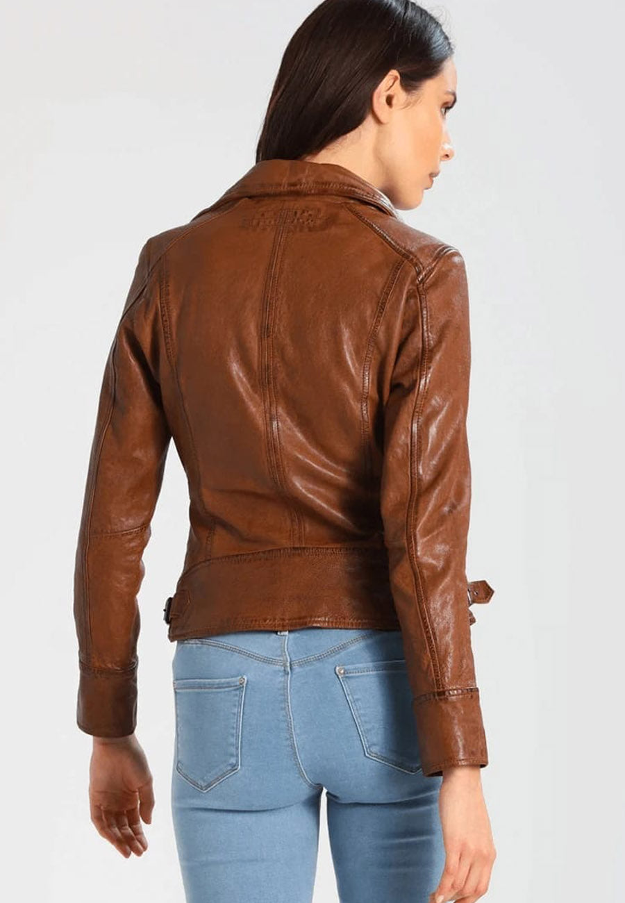 Women’s Brown Leather Biker Jacket