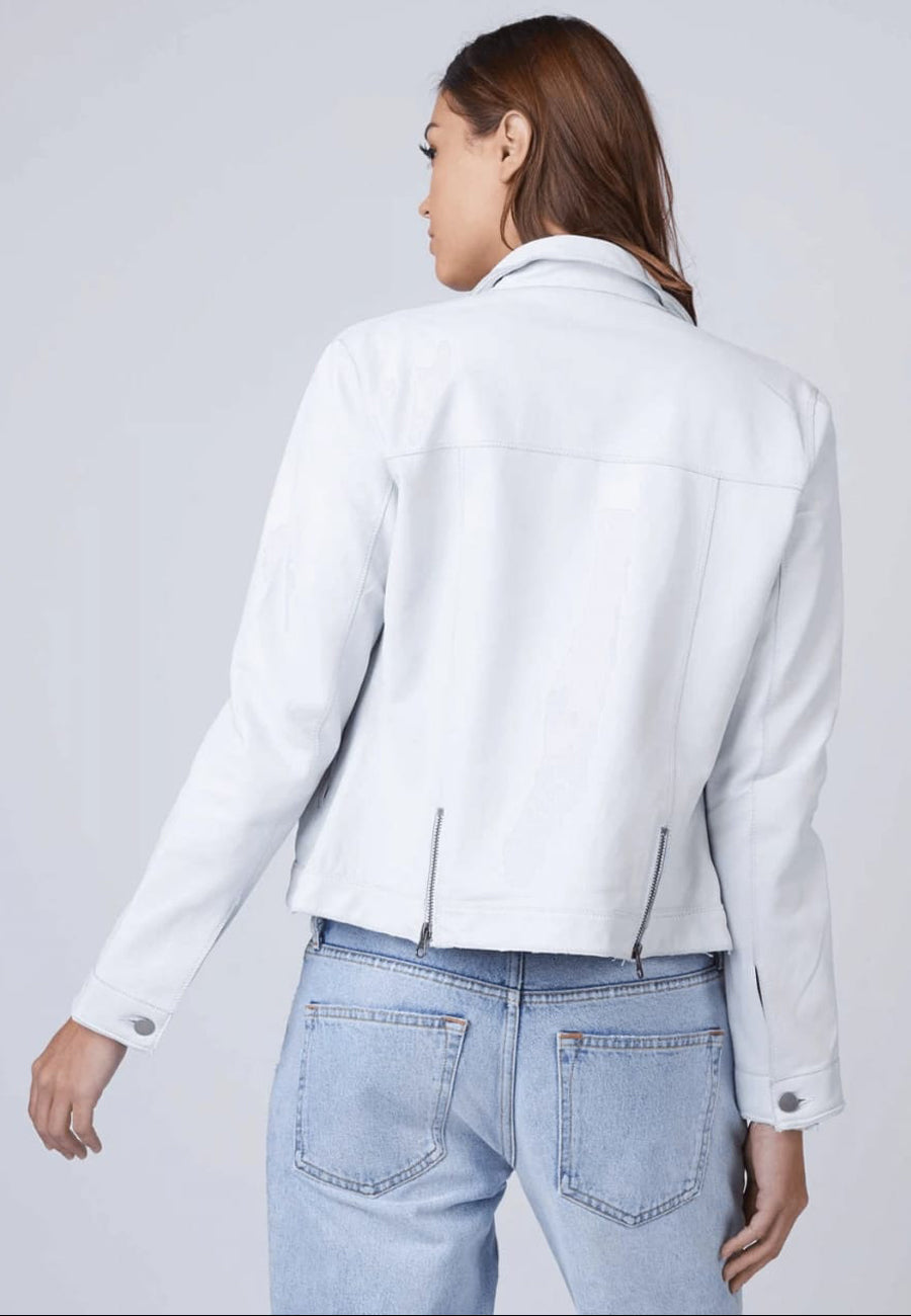 Women's White Leather Trucker Jacket