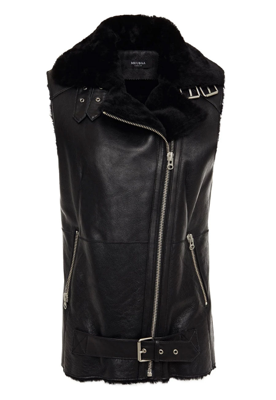 Women’s Black Leather Shearling Vest