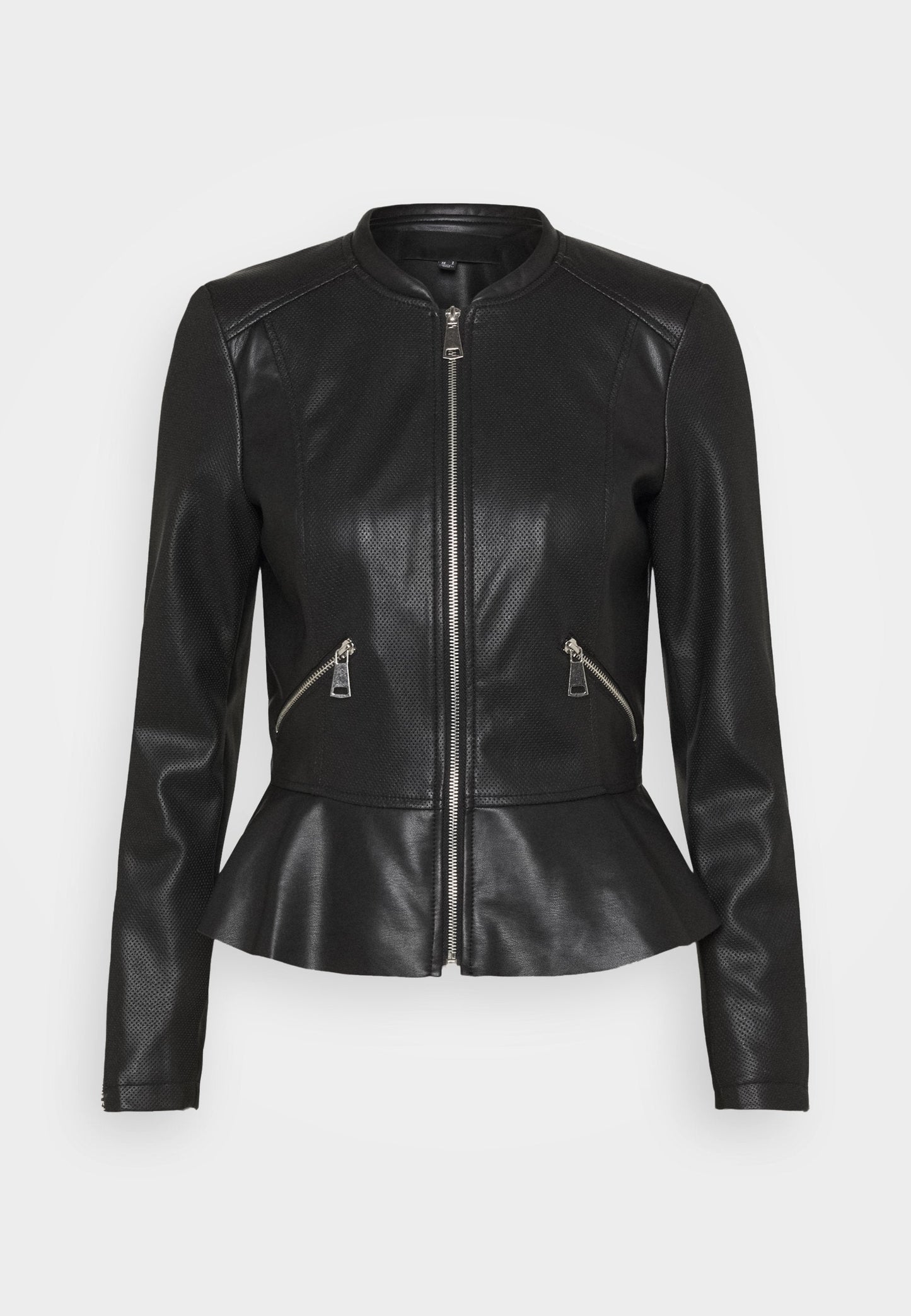 Women’s Black Leather Crew Neck Jacket