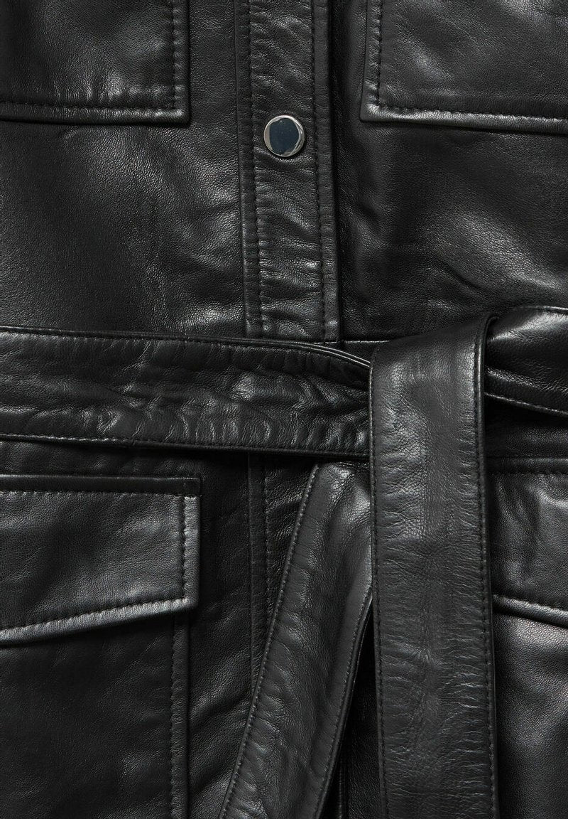 Women’s Black Leather Trucker Coat