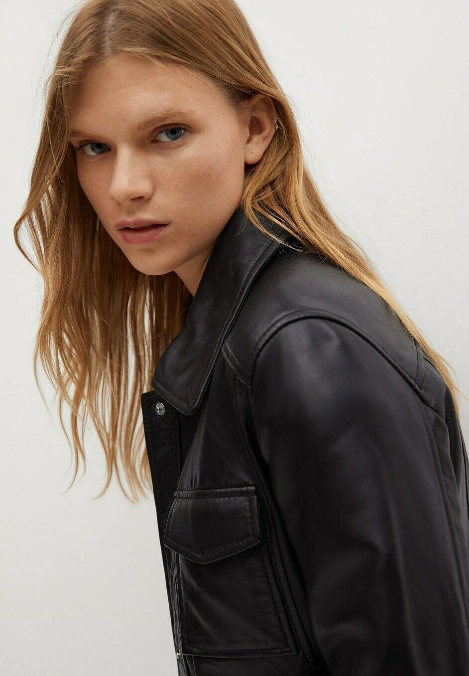 Women’s Black Leather Trucker Coat