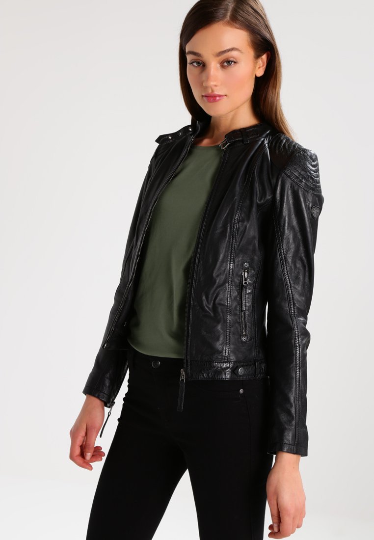 Women’s Black Leather Jacket Removable Hood